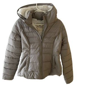 Hollister Hooded Beige Puffer Coat For Women Small